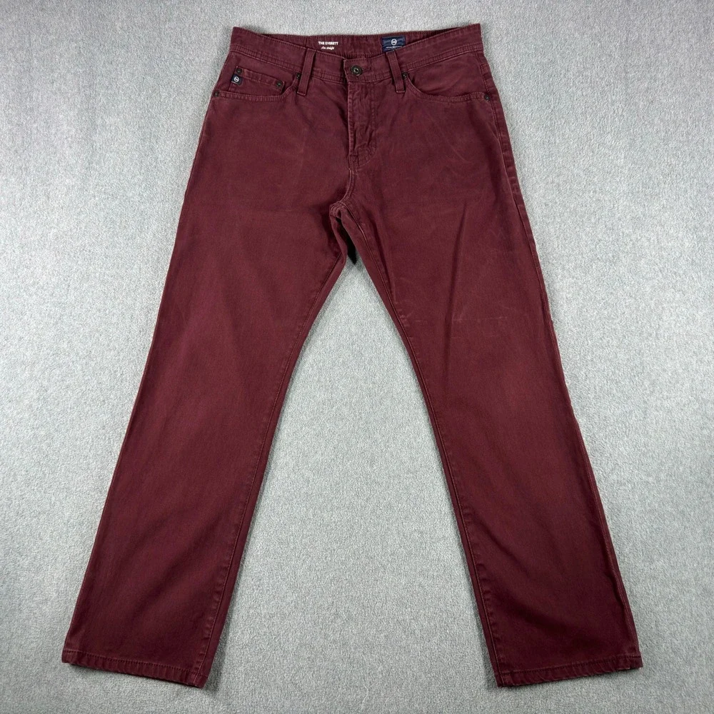 AG Adriano Goldschmied Everett Slim Straight Pants Mens 32x28 Burgundy